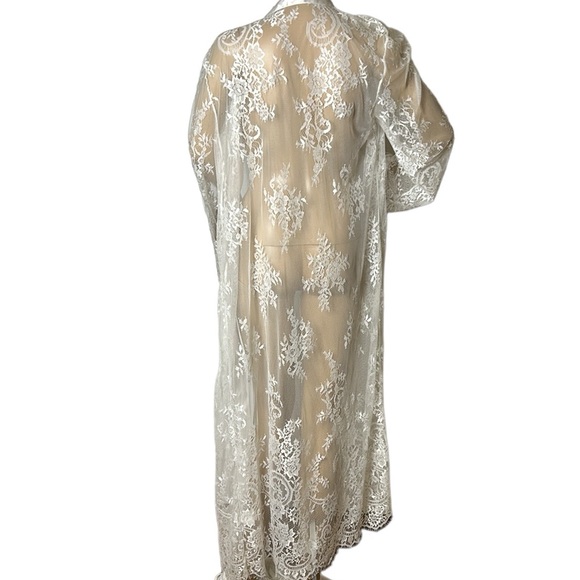 White Lace sheer maxi open front satin lingerie,boudoir,honeymoon,coquette,sexy - Picture 8 of 10